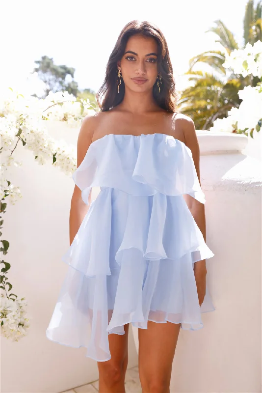 Sunlight Rays Strapless Mini Dress Blue