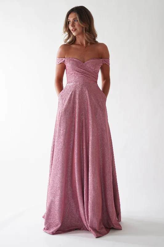 Tilly Glitter Fabric Maxi Gown | Dark Mauve