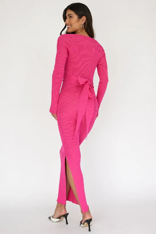 Twilight Moments Long Sleeve Knit Dress Hot Pink