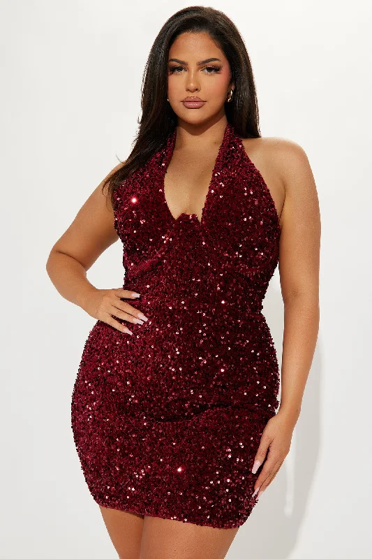 Vera Velvet Sequin Mini Dress - Burgundy