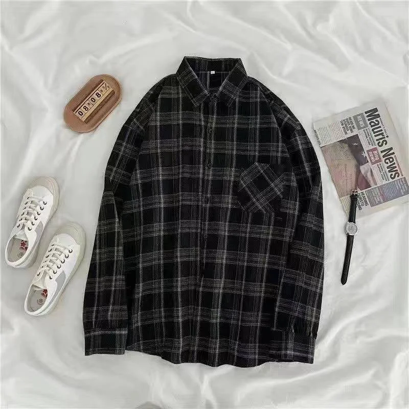 Flytonn-Graduation gift, dressing for the Coachella Valley Music Festival,Vintage Long Sleeve Button Up Plaid Shirts