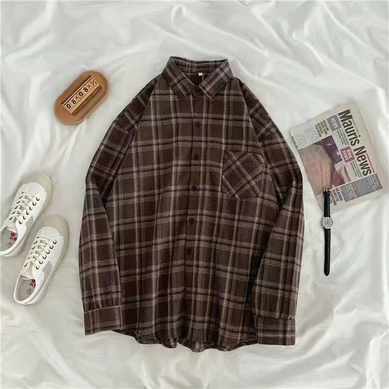 Flytonn-Graduation gift, dressing for the Coachella Valley Music Festival,Vintage Long Sleeve Button Up Plaid Shirts