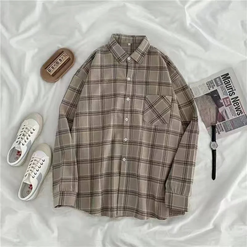 Flytonn-Graduation gift, dressing for the Coachella Valley Music Festival,Vintage Long Sleeve Button Up Plaid Shirts