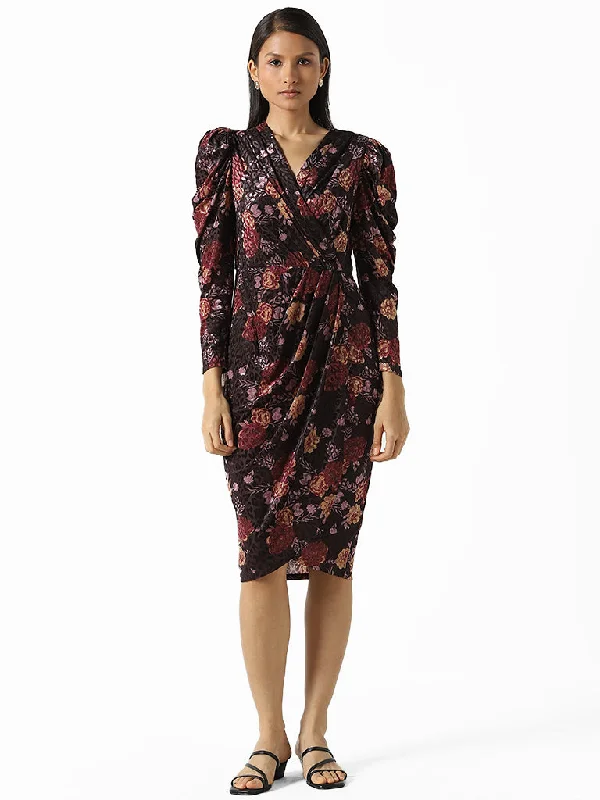 Wardrobe Black Floral Printed Wrap Dress