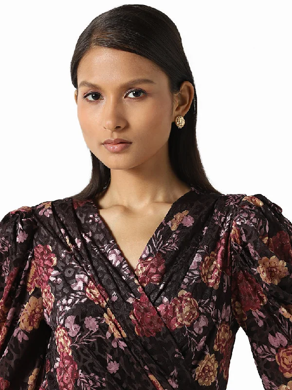 Wardrobe Black Floral Printed Wrap Dress