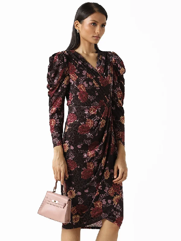 Wardrobe Black Floral Printed Wrap Dress