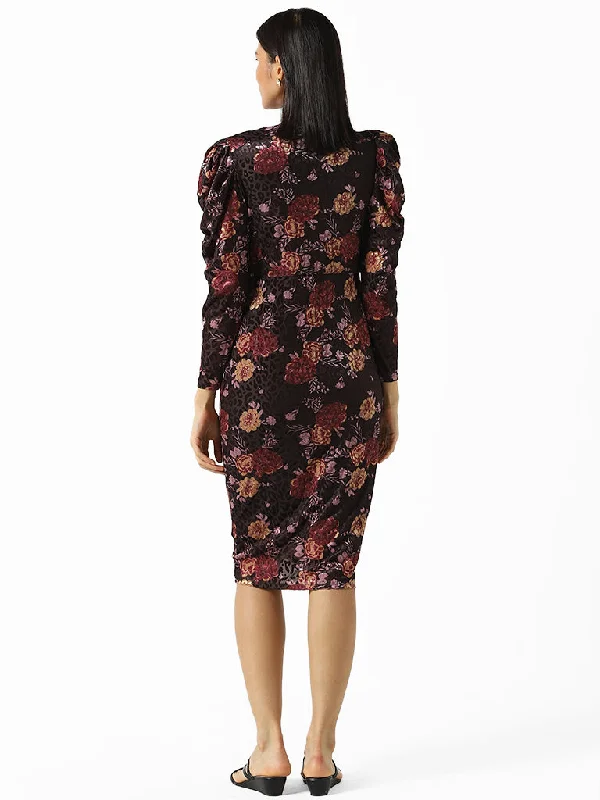 Wardrobe Black Floral Printed Wrap Dress