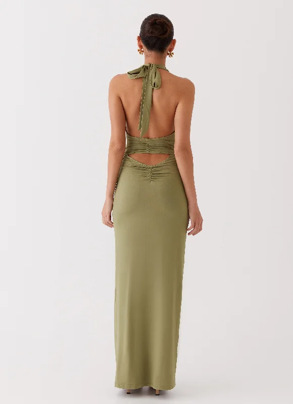 Whisked Away Halterneck Maxi Dress - Olive