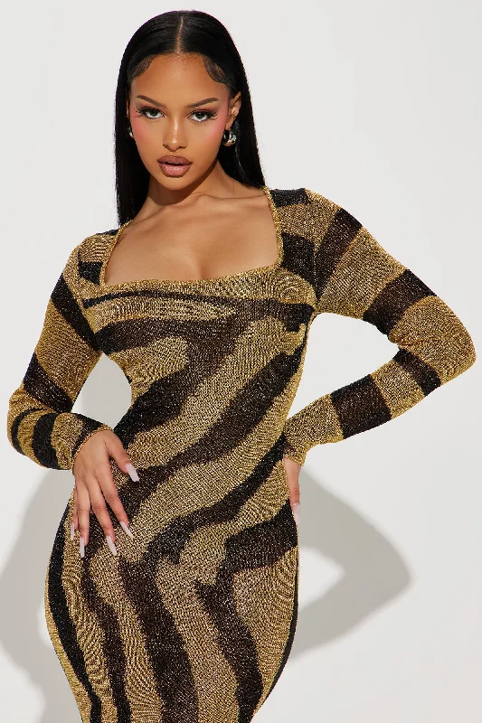 Wild Thang Metallic Maxi Dress - Gold/Black