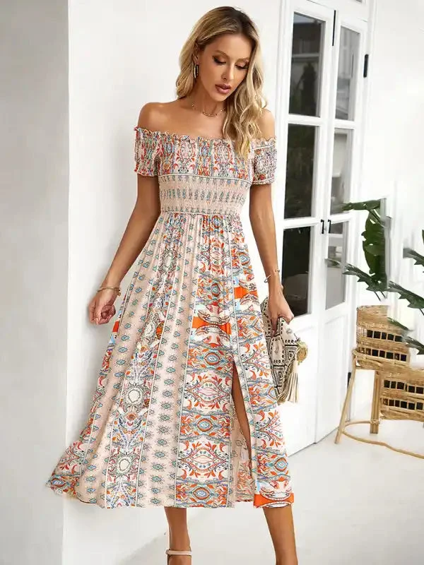 Women’s one-shoulder bohemian slit dress