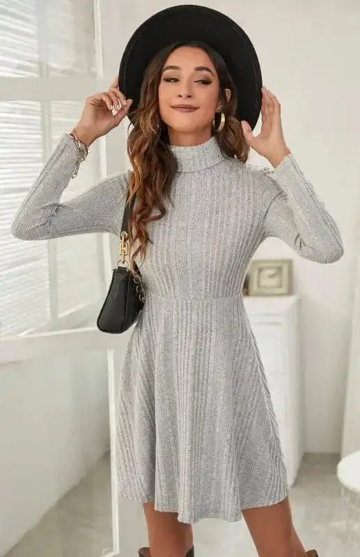 Women’s Turtleneck Pleated A Line Dress