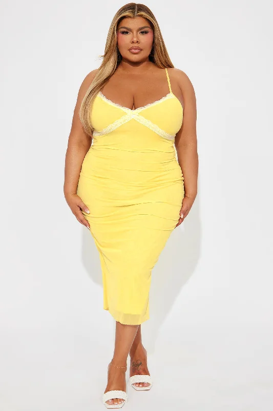 You're Darling Mesh Midi Dress - Yellow