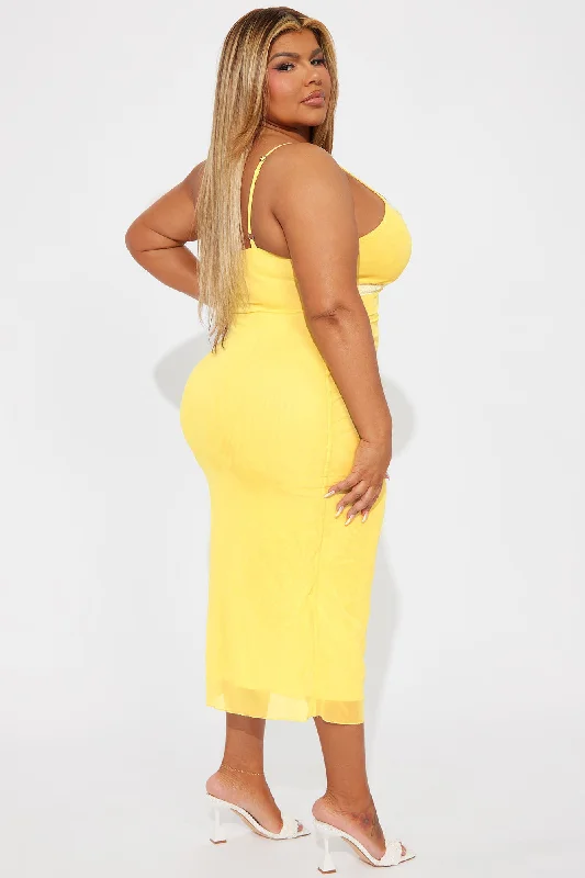 You're Darling Mesh Midi Dress - Yellow