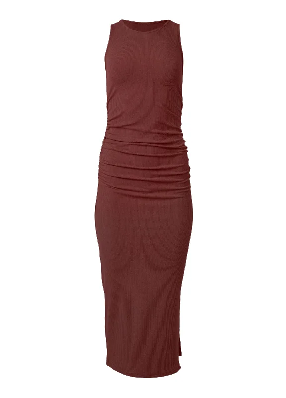 Ribbed bodycon midi dress - Auburn