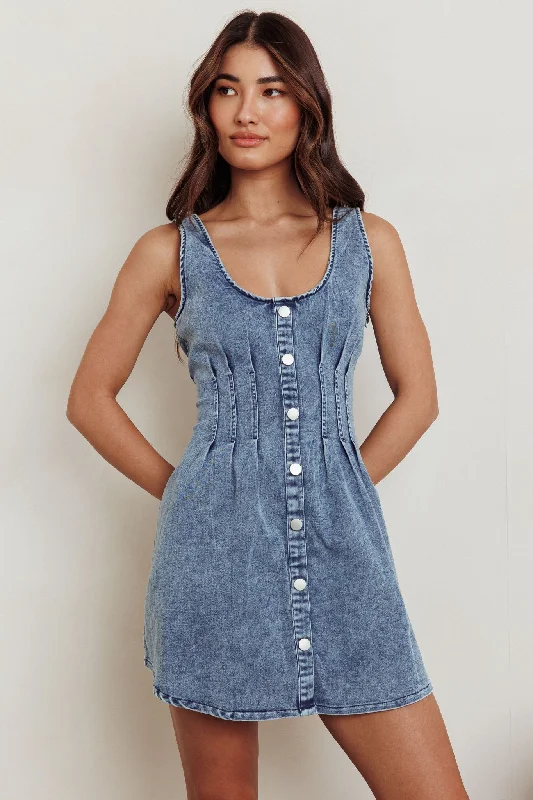 Zurich Sleeveless Denim Mini Dress Washed Blue