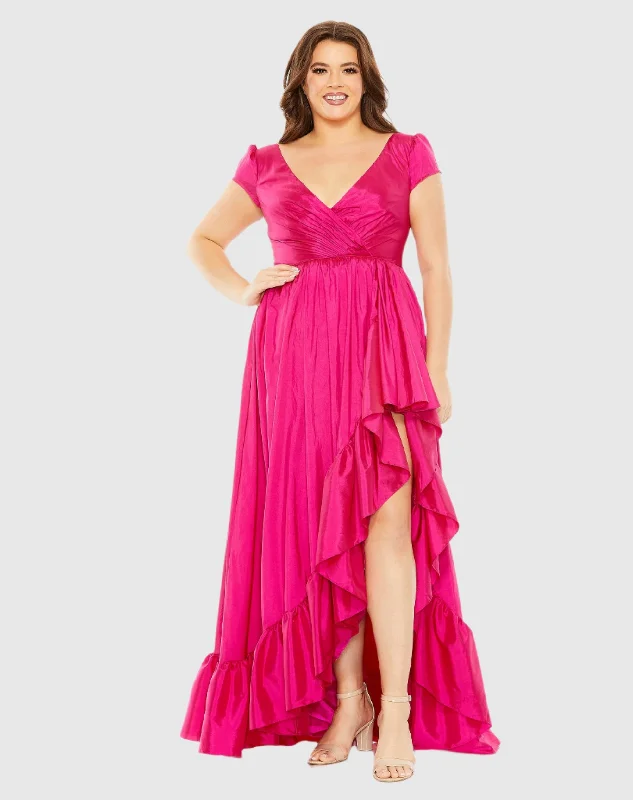 V-Neck Ruffle Side Slit Gown - FINAL SALE