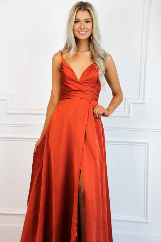 Adelaide Slit Satin Formal Dress: Rust