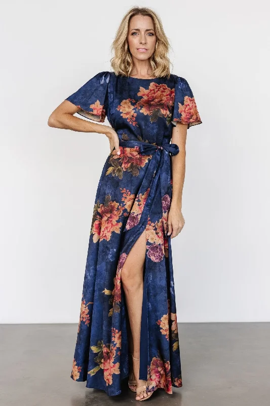 Agnes Satin Maxi Dress | Navy Floral