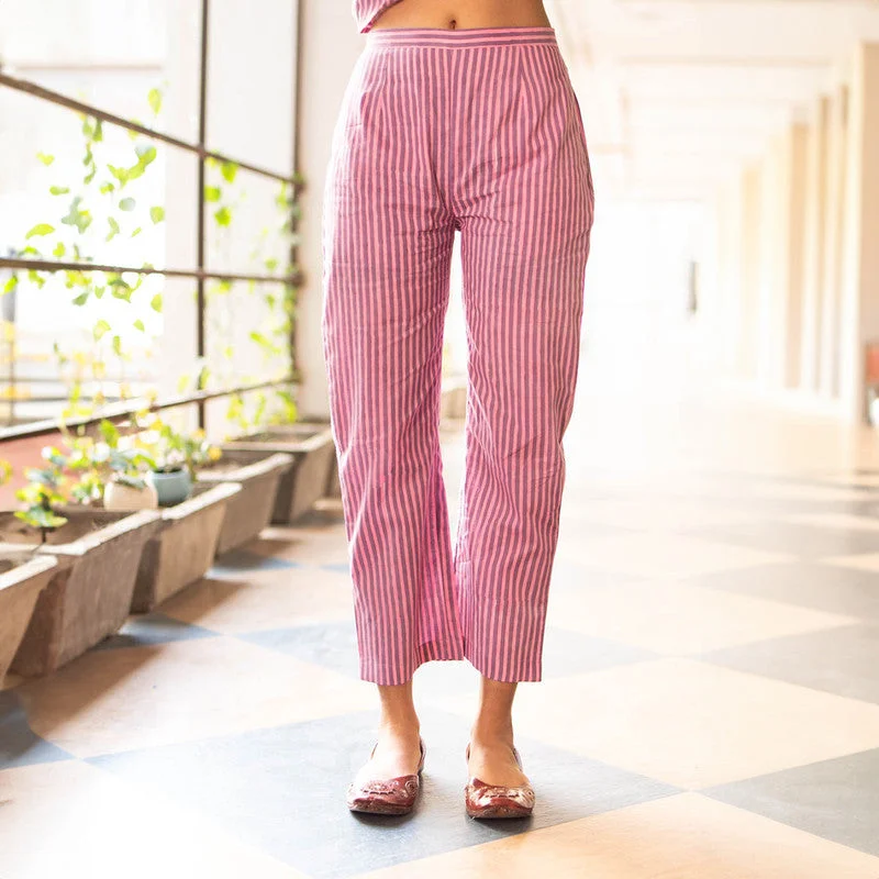 Cotton Straight Fit Pants for Women | Purple | Side Slit