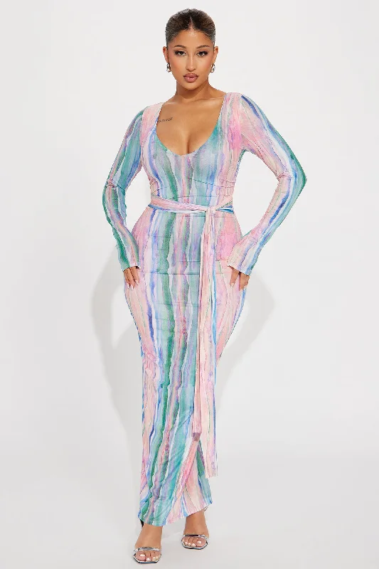 Amaya Mesh Maxi Dress - Pink/combo