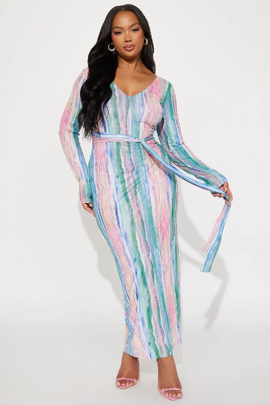 Amaya Mesh Maxi Dress - Pink/combo