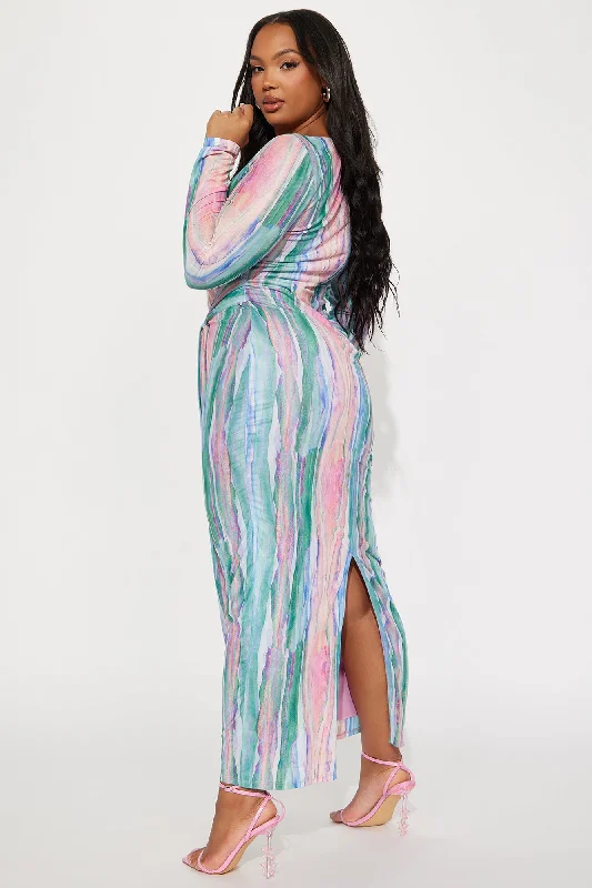 Amaya Mesh Maxi Dress - Pink/combo