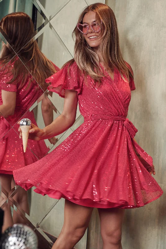 Amoretto Dress In Hot Pink Sequin