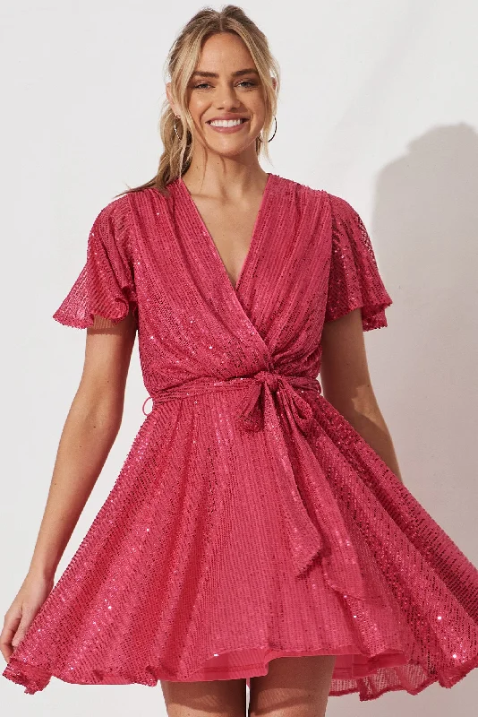 Amoretto Dress In Hot Pink Sequin