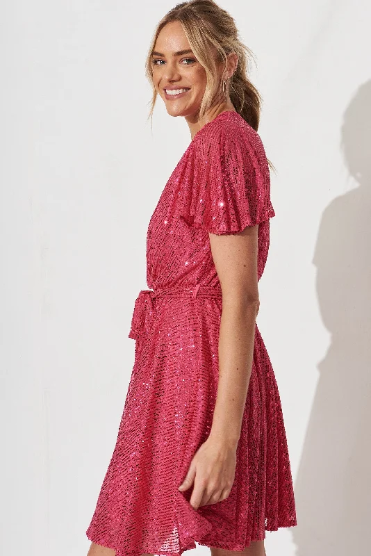 Amoretto Dress In Hot Pink Sequin