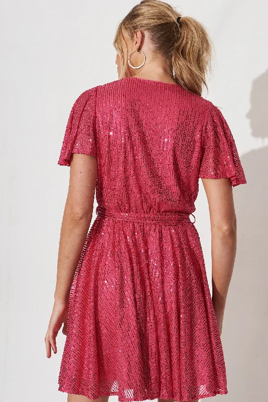 Amoretto Dress In Hot Pink Sequin