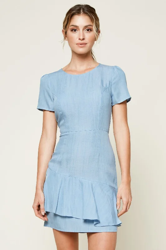 Arizona Chambray Ruffle Mini Dress