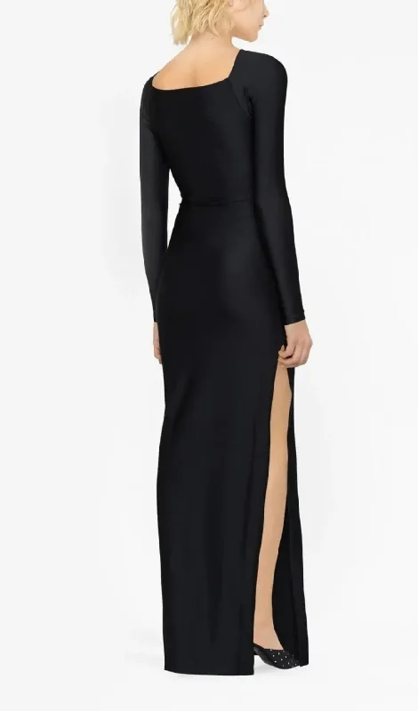 BLACK EMBELLISHED CUT-OUT MAXI DRESS