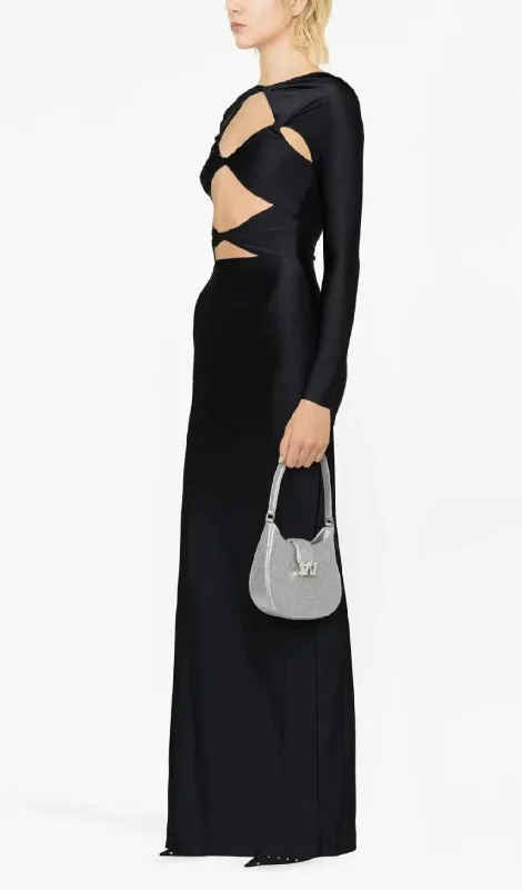 BLACK EMBELLISHED CUT-OUT MAXI DRESS