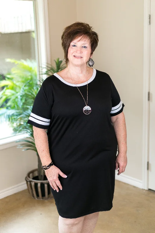 Last Chance Size Small | Say It Loud, Say It Proud Tee Shirt Dress with Jersey Stripe Sleeves in Black