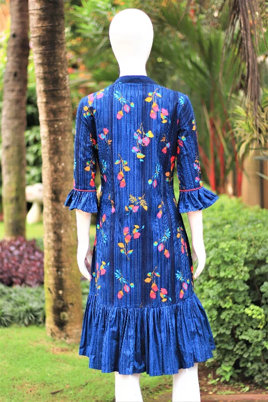 Blue Floral Ruffle Dress