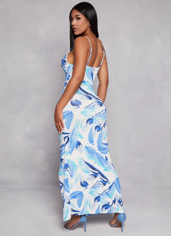 Printed Side Slit Bustier Maxi Dress