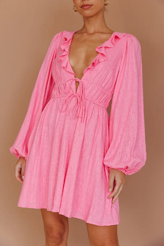 Carnivale Balloon Sleeve Ruffle Mini Dress Pink