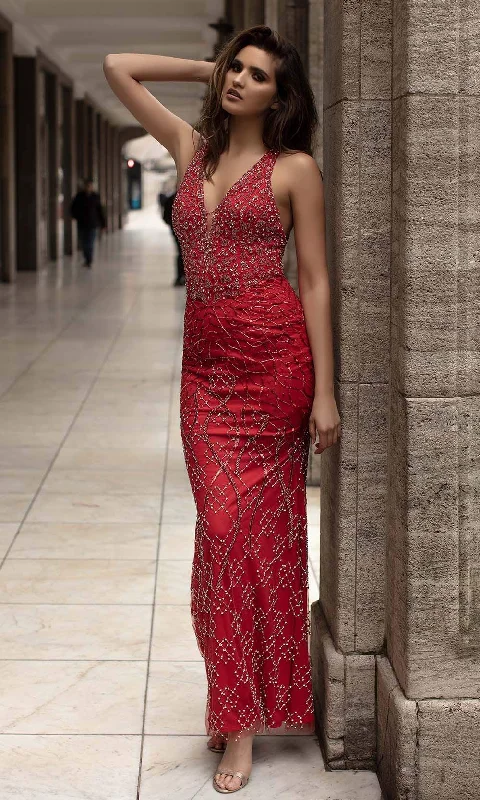 Chic and Holland - AN1433 Sleeveless Beaded Strappy Back Simple Prom Dress