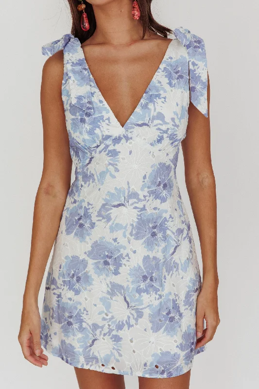 Mykonos Morning Shoulder Mini Dress Blue