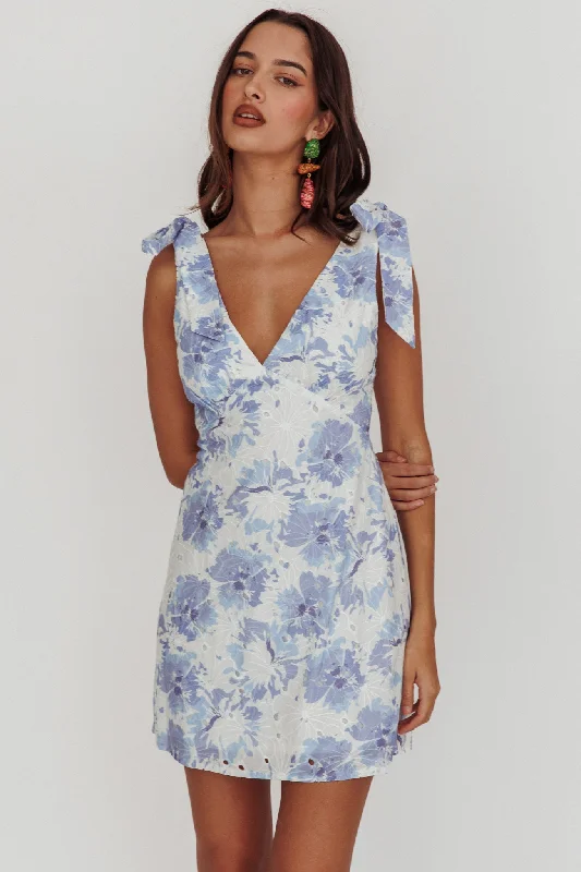 Mykonos Morning Shoulder Mini Dress Blue