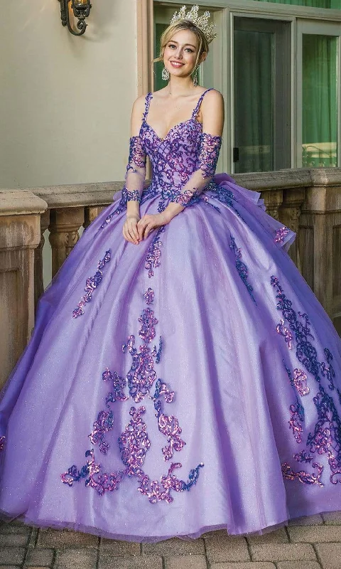 Dancing Queen - 1652 Shimmer Applique Ballgown with Bow Accent