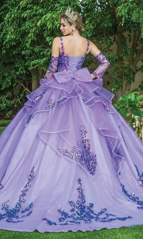 Dancing Queen - 1652 Shimmer Applique Ballgown with Bow Accent