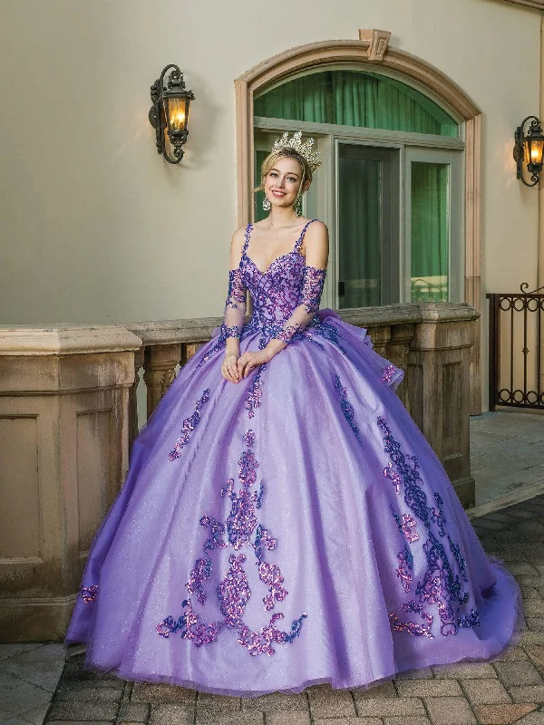 Dancing Queen - 1652 Shimmer Applique Ballgown with Bow Accent