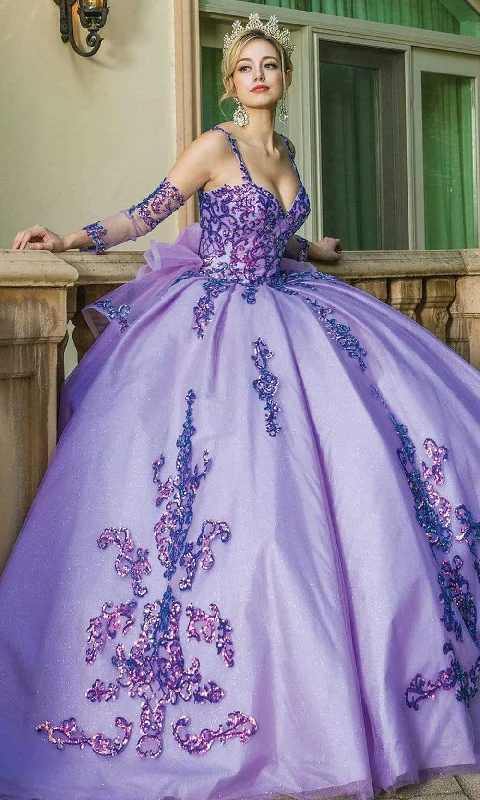 Dancing Queen - 1652 Shimmer Applique Ballgown with Bow Accent