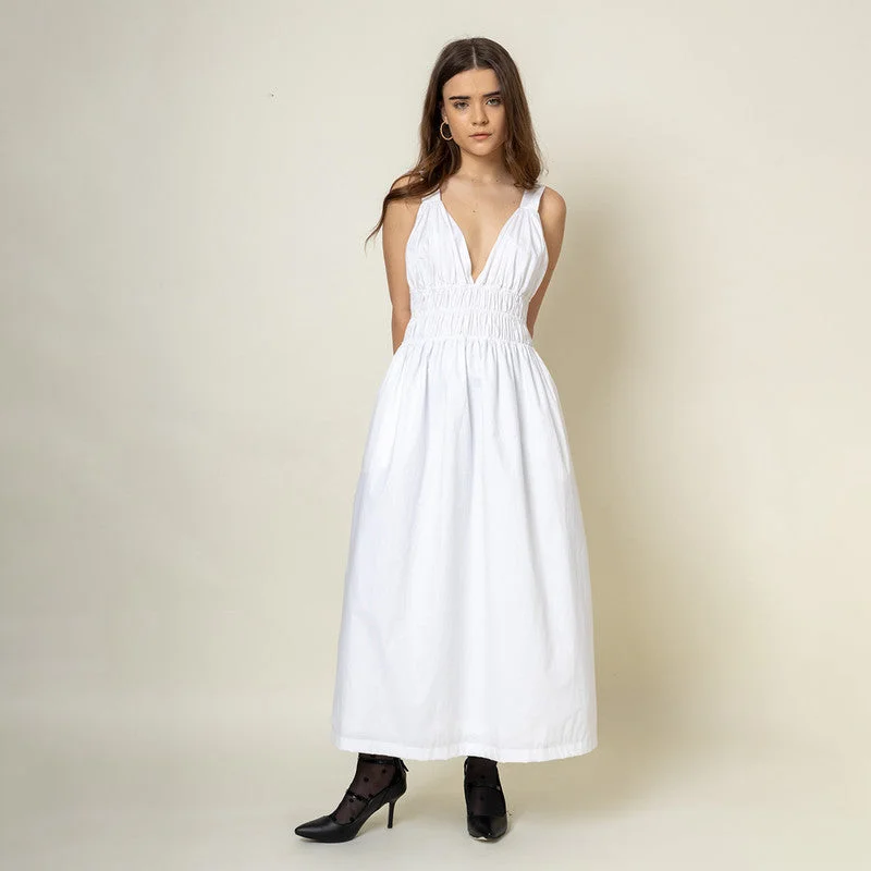 Upcycled Cotton Maxi Dress for Women | White