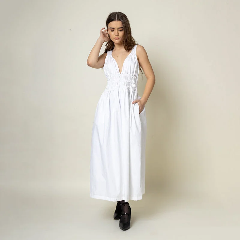 Upcycled Cotton Maxi Dress for Women | White