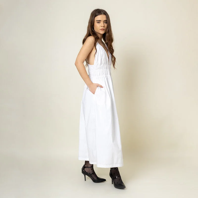 Upcycled Cotton Maxi Dress for Women | White