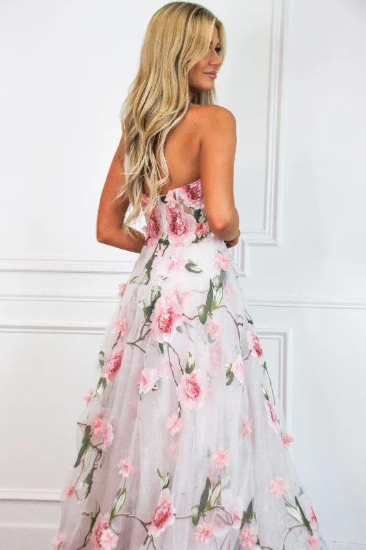 Enchanted Florals Sparkly Bustier Formal Dress: Blush Multi