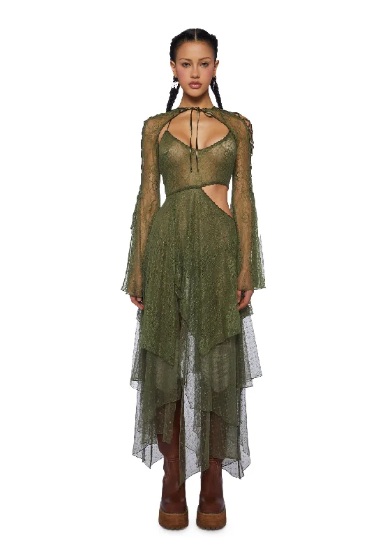 Fairydust Chronicles Lace Dress & Shrug Set - Olive