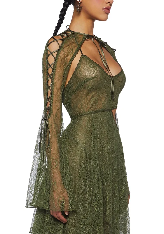 Fairydust Chronicles Lace Dress & Shrug Set - Olive